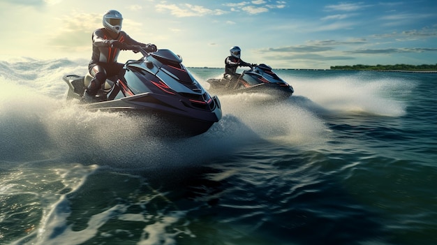 Foto jet ski's zeilen door de zee