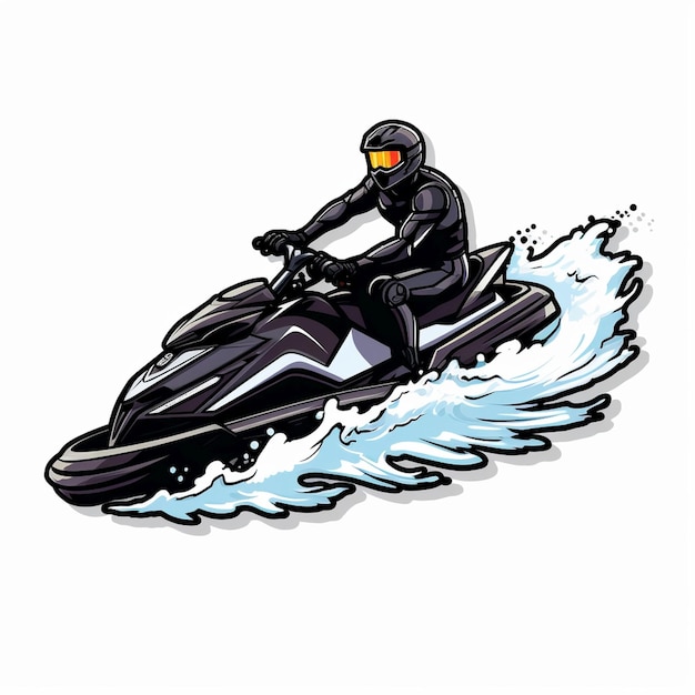 Jet ski sticker white background black outline