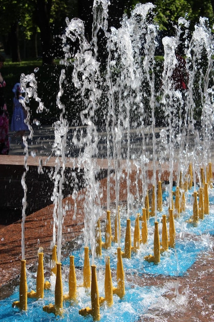 都市公園の噴水の水のジェット