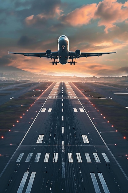 Photo jetliner flying through cloudy sky