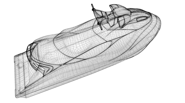 Jetski geïsoleerd vooraanzicht, carrosseriestructuur, draadmodel