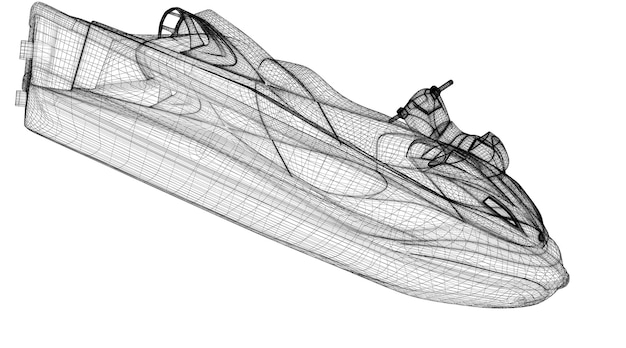 Jetski geïsoleerd vooraanzicht, carrosseriestructuur, draadmodel