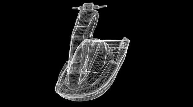 Jetski geïsoleerde weergave, carrosseriestructuur, draadmodel