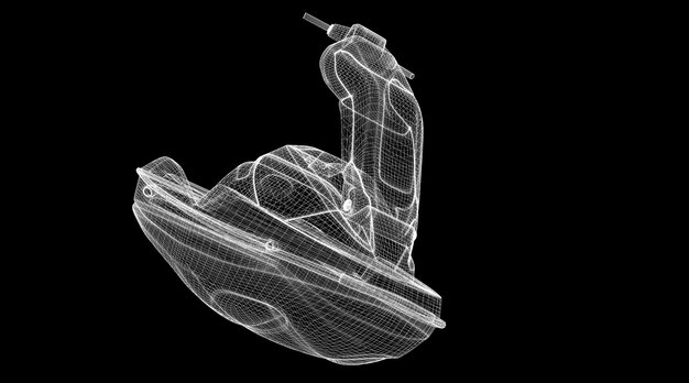 Jetski geïsoleerde weergave, carrosseriestructuur, draadmodel