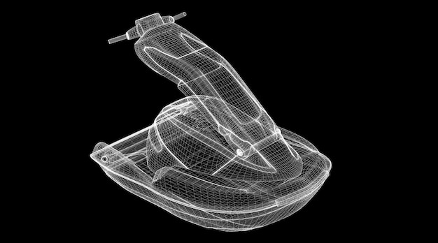 Jetski geïsoleerde weergave, carrosseriestructuur, draadmodel