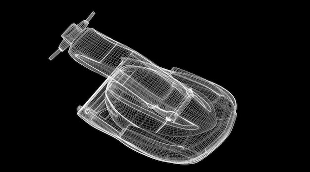 Jetski geïsoleerde weergave, carrosseriestructuur, draadmodel