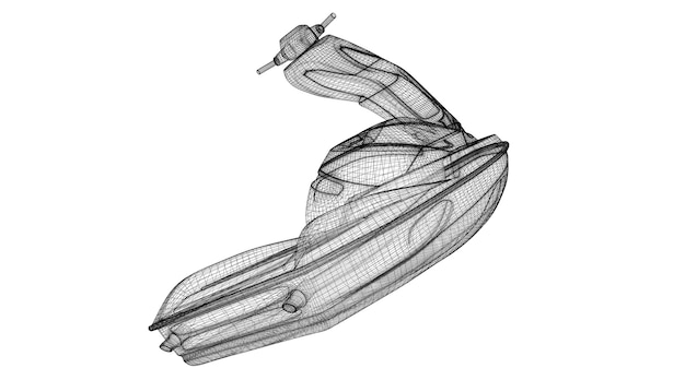 Jetski geïsoleerde weergave, carrosseriestructuur, draadmodel