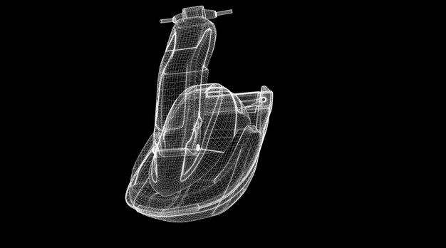 Jetski geïsoleerde weergave, carrosseriestructuur, draadmodel