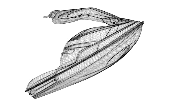 Jetski geïsoleerde weergave, carrosseriestructuur, draadmodel