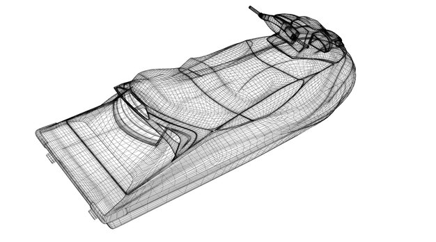 Jetski 고립된 정면도, 몸 구조, 철사 모형