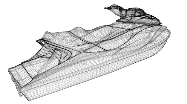 Jetski  isolated front view,  body structure, wire model