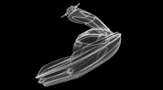 Jetski  isolated  view,  body structure, wire model