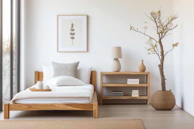 Foto jeugdig zen bed serene side table en een enkele vase