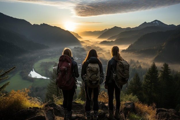 Jeugdige geesten die de horizon omarmen vanuit Mountain's Peak Generatieve AI