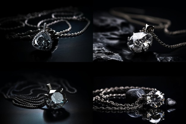 Jewelery standing on black rock concept diamond necklace
