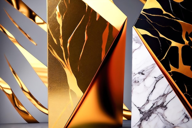 Jewelry background 3d pieces of broken marble and gold Generative AI