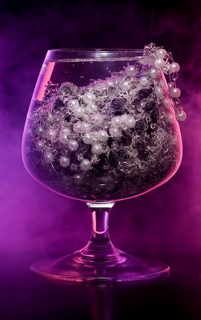 Jewelry cocktail. Glass full of various jewelry on black background with smoke