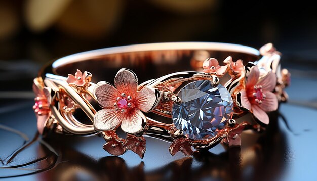 A jewelry designsakurathemed ring gemstones and diamondsluxury closeup