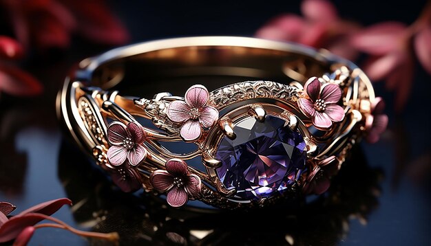 A jewelry designsakurathemed ring gemstones and diamondsluxury closeup