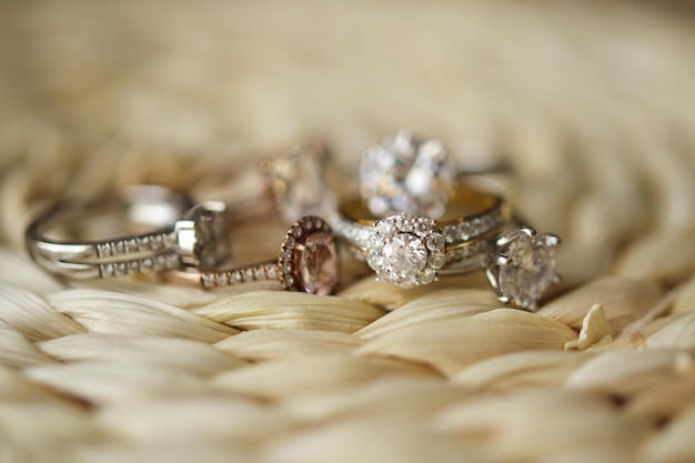 Jewelry diamond wedding rings close up