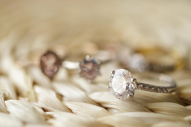 Jewelry diamond wedding rings close up