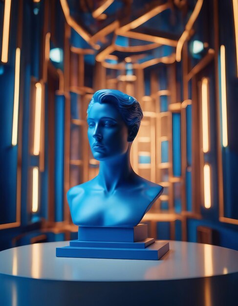 Foto jewelry display mannequins busto umano in un colore blu decorazione del tavolo di progettazione di palcoscenico con forme 3d