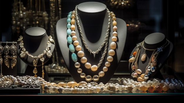 Jewelry on display at a shop window