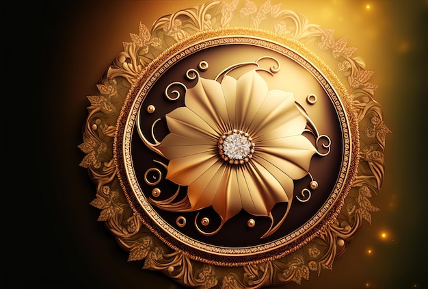 Jewelry flower golden background with a circle