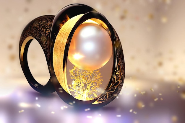 jewelry gold ring and white pearl , small diamonds luxury fashion women accessories modern vintage