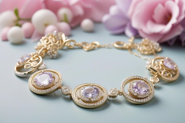 Jewelry handcrafted with soft pastel sterling silver and gold colors with synthetic diamond bracelet