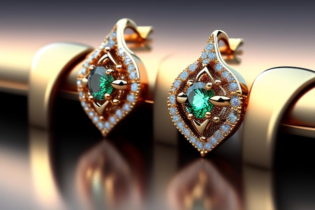 Jewelry ring with emerald Jewelry background 3D rendering