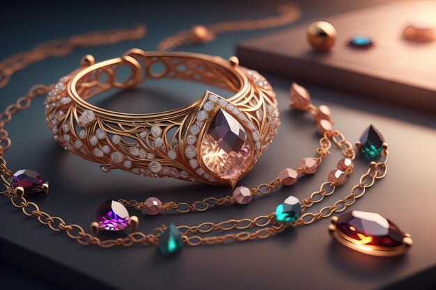 Jewelry ring with precious stones Jewelry background ai generative