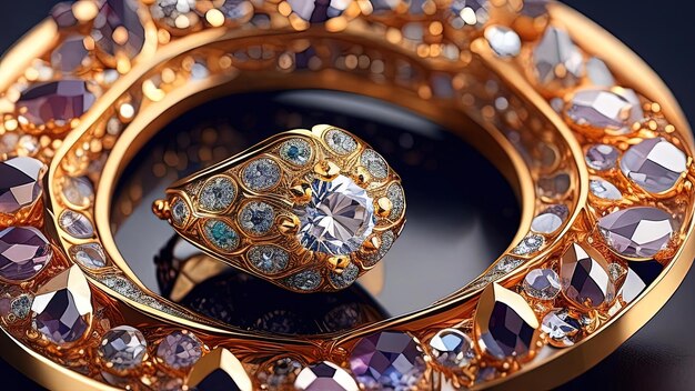 Photo jewelry ring with precious stones jewelry background generative ai