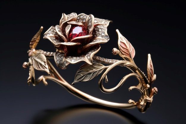 Jewelry rose flower gold White petal Generate Ai