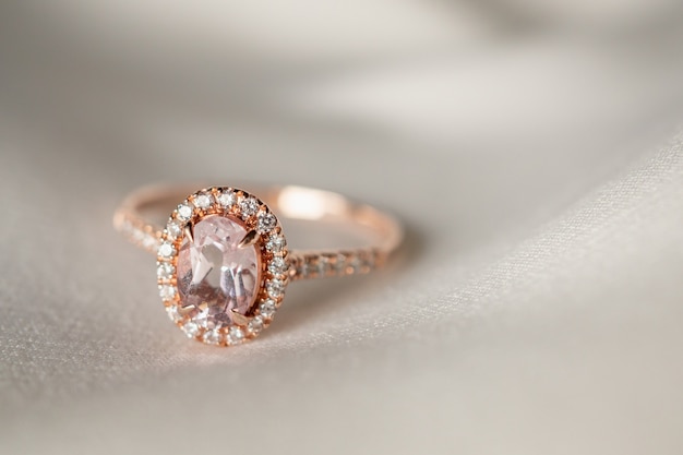 Jewelry wedding pink diamond ring close up