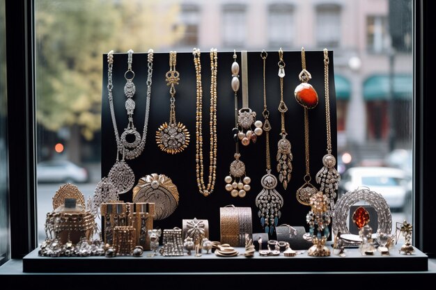 Photo jewelry on window display