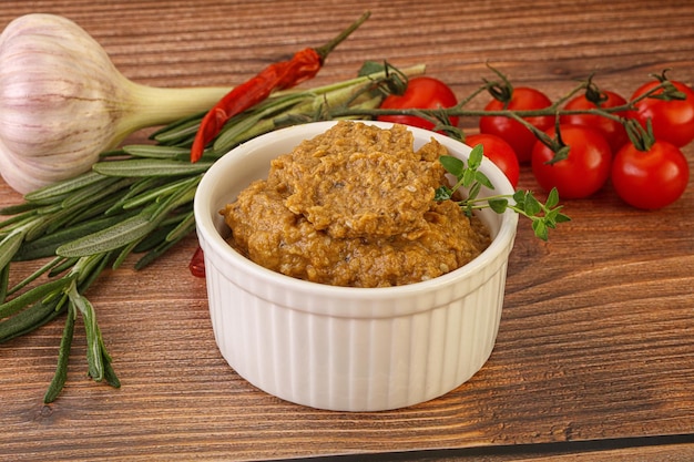 Jewish eggplant dip with oil