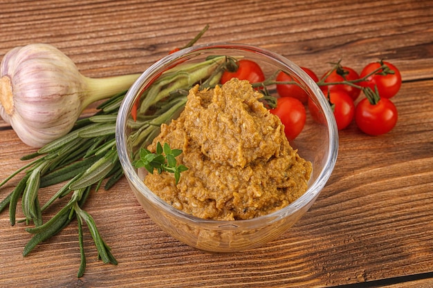 Jewish eggplant dip with olive oil