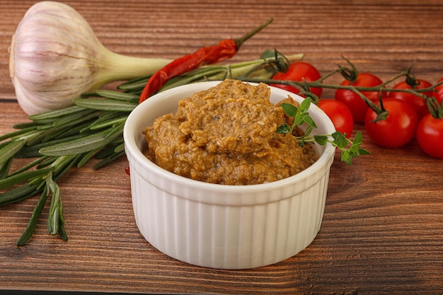 Jewish eggplant dip with olive oil