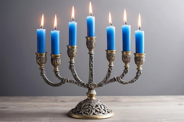 Photo jewish hanukkah menorah 9 branch candlestick holiday candle holder