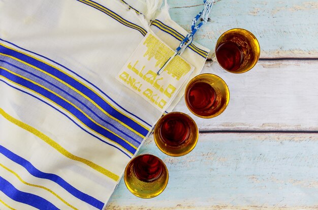 Jewish holiday hannukahb Wine and matzoh - elements of jewish passover supper