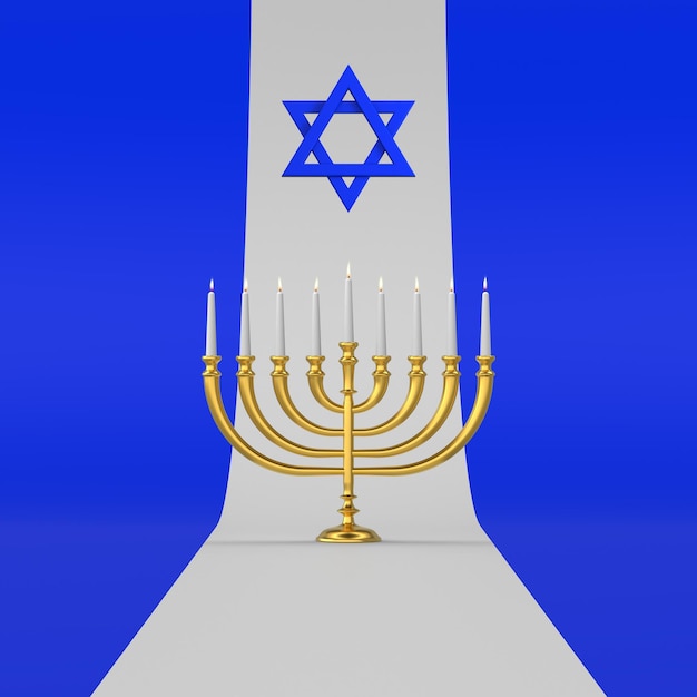 Jewish holiday Hanukkah with menorah 3d