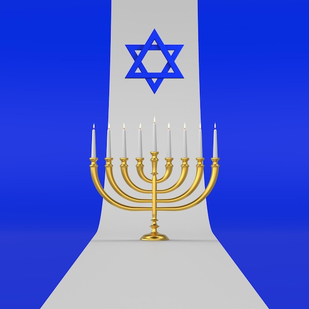 Jewish holiday Hanukkah with menorah 3d