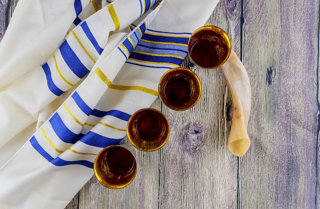 Jewish holiday Sabbath Prayer Shawl Tallit table set for Shabbat