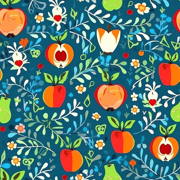 Jewish new year apple and pomegranate seamless pattern AI Generated