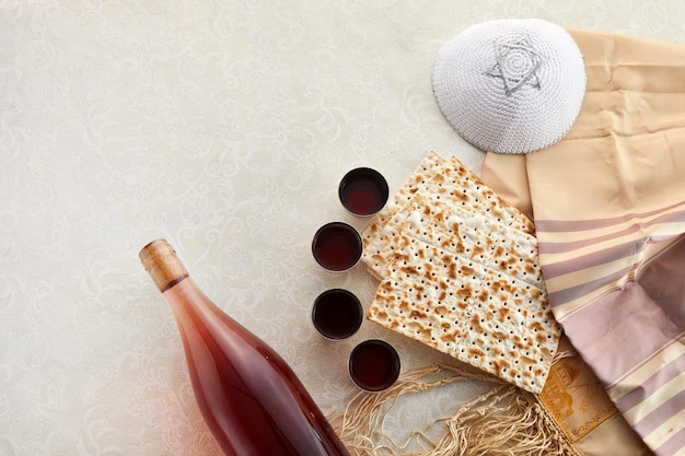 Jewish passover holiday matzah and red kosher