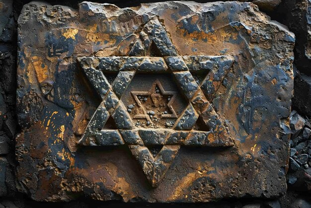 Фото Иудейская звезда давида, напечатанная на древнем камне