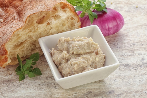 Jewish traditional cuisine herring mousse Forsmak with butter