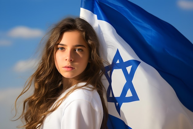 Jewish young girl with Israel flag