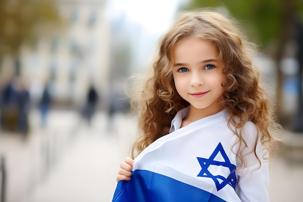 Photo jewish young girl with israel flag